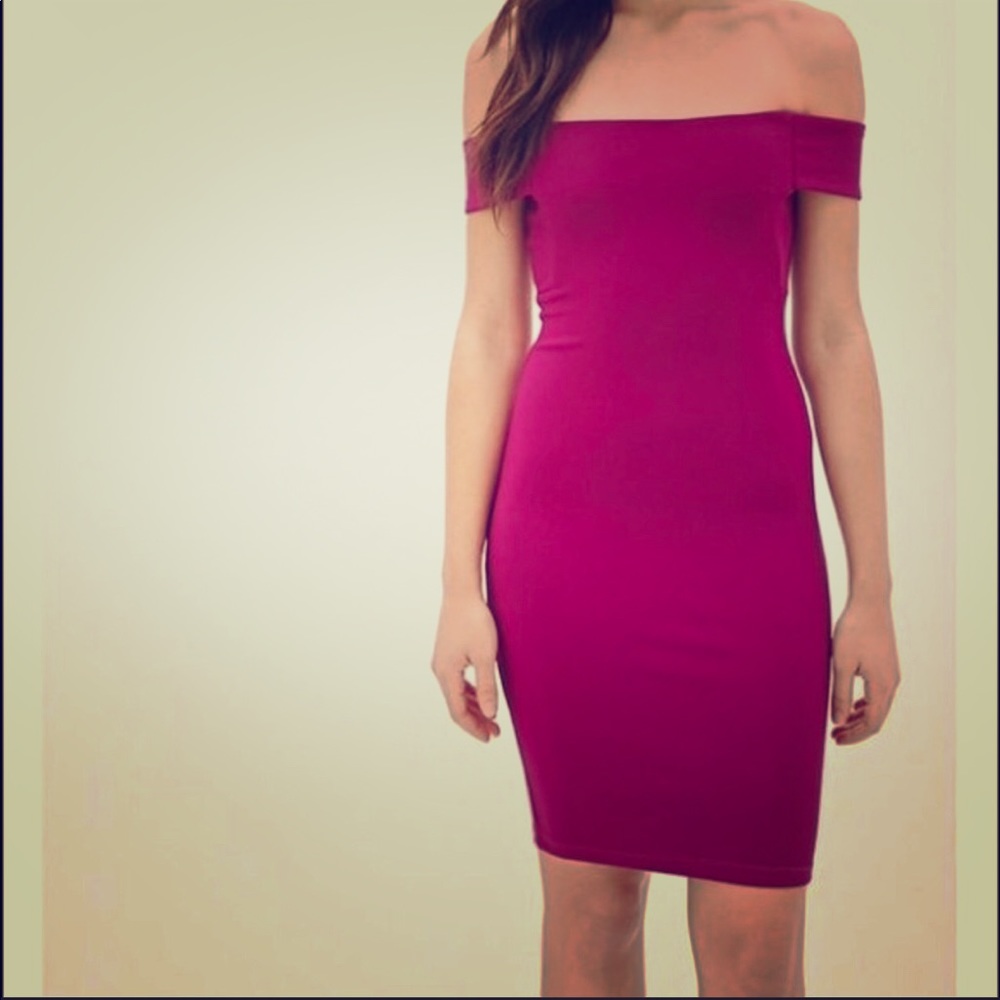 Purple Off Shoulder BodyCon Dress